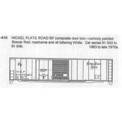CDS DRY TRANSFER O-414  NICKEL PLATE ROAD 50' DOUBLE DOOR BOXCAR - O SCALE