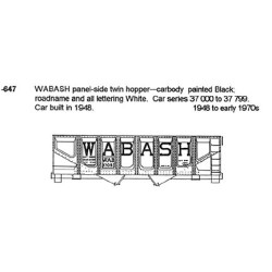 CDS DRY TRANSFER N-647  WABASH 2 BAY HOPPER - N SCALE