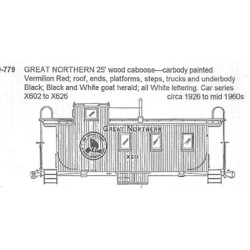 CDS DRY TRANSFER N-779  GREAT NORTHERN WOOD CABOOSE - N SCALE
