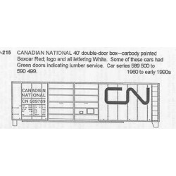 CDS DRY TRANSFER N-215NOS CANADIAN NATIONAL 40' DOUBLE DOOR BOXCAR - N SCALE