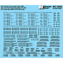 MICROSCALE DECAL 60-5009 - ACFX CENTERFLOW HOPPERS - 4650, 5250 & 5701 CUFT DATA - N SCALE