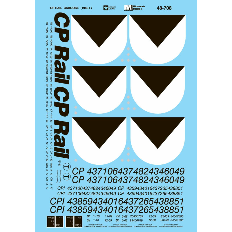 MICROSCALE DECAL 48-708 - CPRAIL CABOOSES - O SCALE