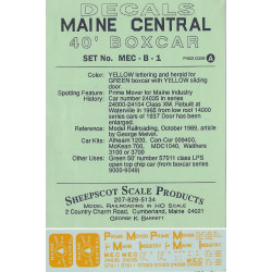 SHEEPSCOT DECAL B-1 - MAINE CENTRAL 40' BOXCAR - HO SCALE