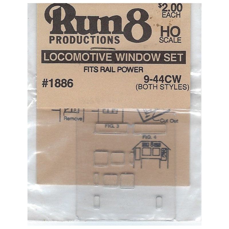 RUN 8 PRODUCTIONS 1886 - LOCOMOTIVE WINDOW SET - RAIL POWER 9-44CW - HO SCALE