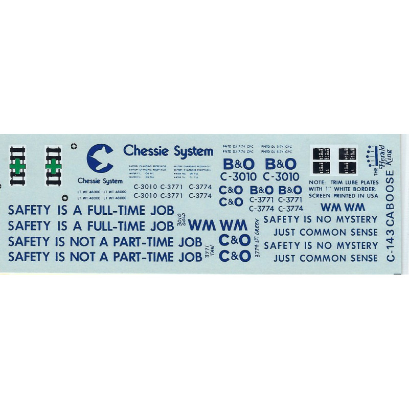 HERALD KING DECAL C-143 - CHESSIE SYSTEM CABOOSE - HO SCALE