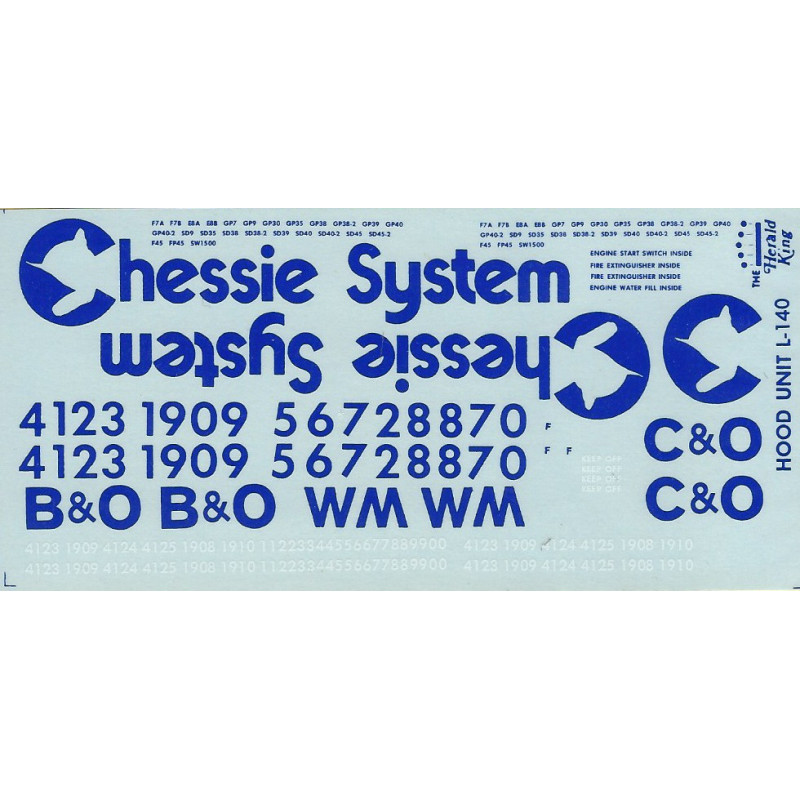 HERALD KING DECAL L-140 - CHESSIE SYSTEM DIESEL HOOD LOCOMOTIVE- HO SCALE