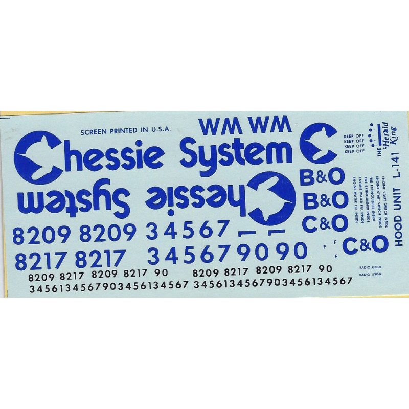 HERALD KING DECAL L-141 - CHESSIE SYSTEM DIESEL HOOD LOCOMOTIVE- HO SCALE