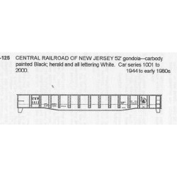CDS DRY TRANSFER N-125NOS  CENTRAL RAILROAD OF NEW JERSEY 52' GONDOLA - N SCALE