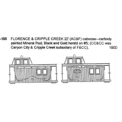 CDS DRY TRANSFER N-185NOS  FLORENCE & CRIPPLE CREEK CABOOSE - N SCALE
