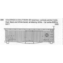 CDS DRY TRANSFER N-230NOS  COLORADO & SOUTHERN 30' WOOD BOXCAR - N SCALE