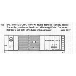 CDS DRY TRANSFER N-355NOS BALTIMORE & OHIO M-59 40' DOUBLE DOOR BOXCAR - N SCALE