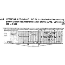 CDS DRY TRANSFER N-405NOS  VERMONT & PROVINCE LINE 34'  BOXCAR - N SCALE