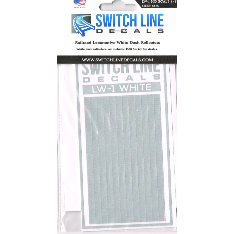 SWITCH LINE DECALS LW-1 - RAILROAD LOCOMOTIVE WHITE STRIPE REFLECTORS 3" x 6" - HO SCALE