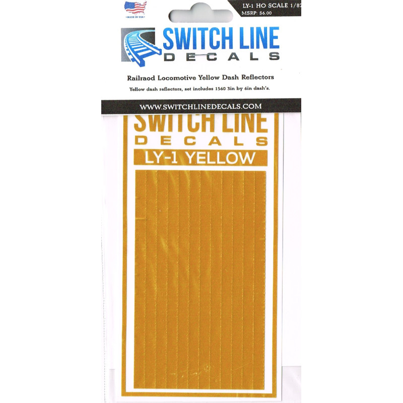 SWITCH LINE DECALS LY-1 - RAILROAD LOCOMOTIVE YELLOW STRIPE REFLECTORS 3" x 6" - HO SCALE