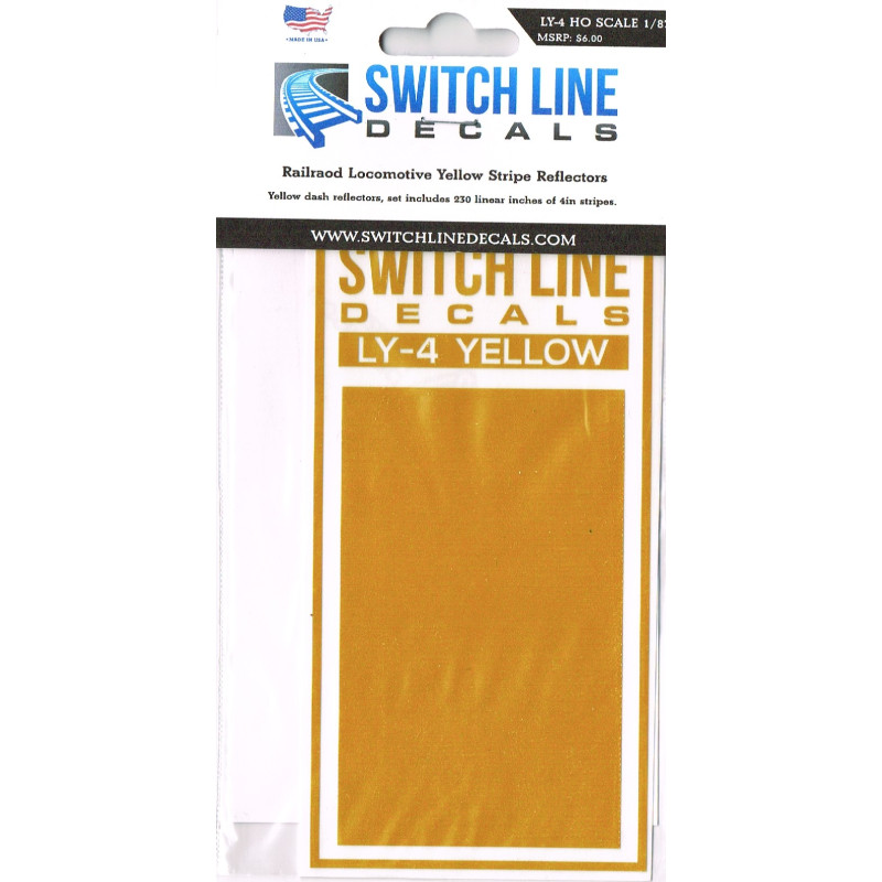 SWITCH LINE DECALS LY-4 - RAILROAD LOCOMOTIVE YELLOW STRIPE REFLECTORS 4" - HO SCALE