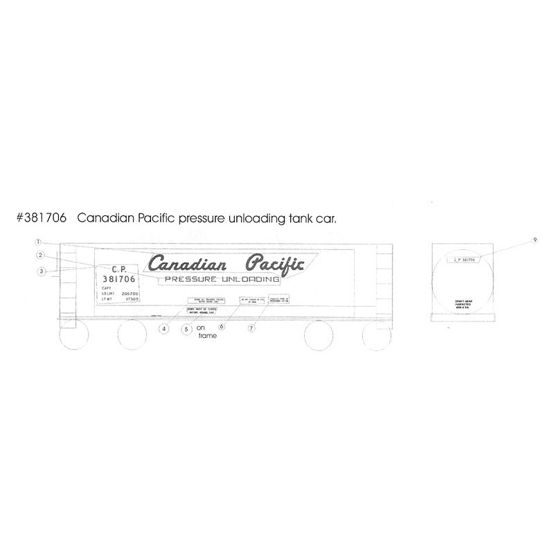 BLACK CAT DECAL - BC175 - CANADIAN PACIFIC PRESSURE UNLOADING COVERED HOPPER - HO SCALE