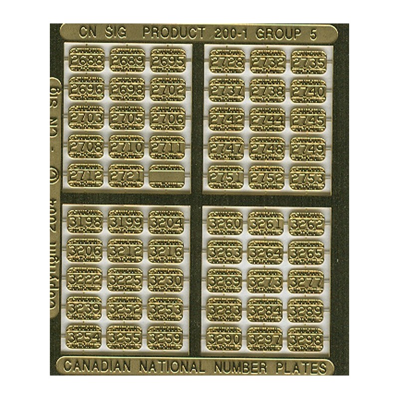 CNRHA - 200-1-5 - CANADIAN NATIONAL STEAM LOCOMOTIVE NUMBER PLATES 2688-3298 - HO SCALE