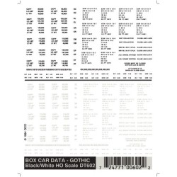 WOODLAND DT602 - BOXCAR DATA - BLACK & WHITE - HO SCALE