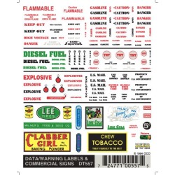 WOODLAND DT557 - DATA, WARNING LABELS & COMMERCIAL SIGNS - HO SCALE