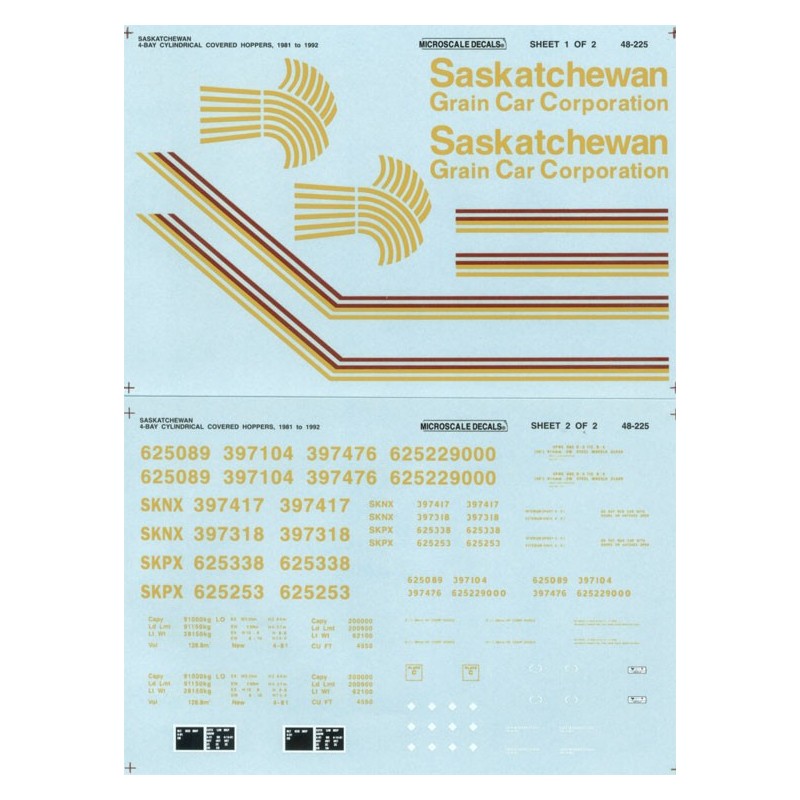MICROSCALE DECAL 48-225 - SASKATCHEWAN GRAIN COVERED HOPPER - O SCALE