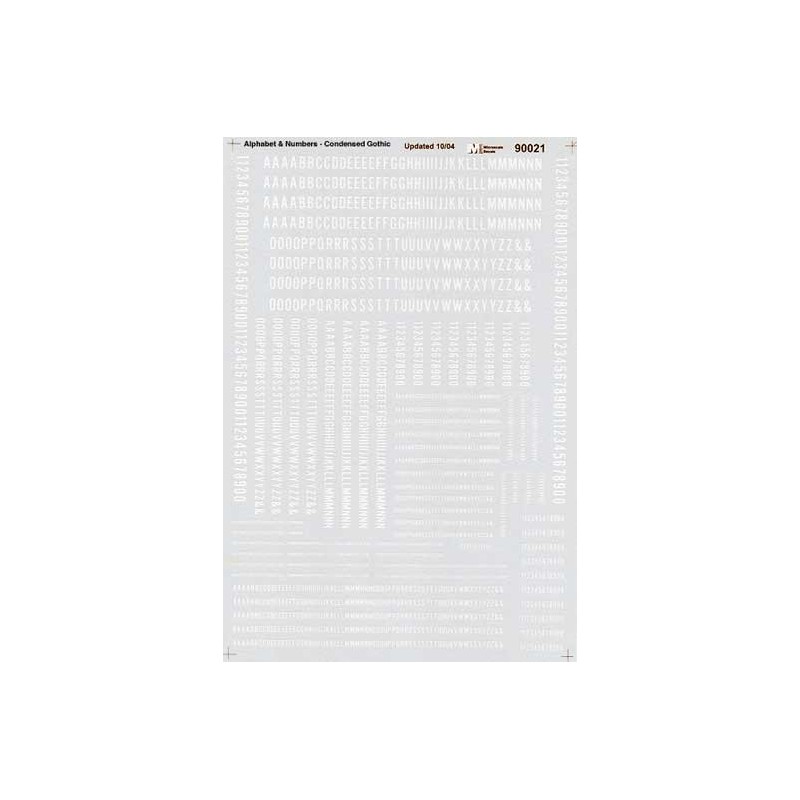 MICROSCALE DECAL 90021 - ALPHABET CONDENSED GOTHIC WHITE - HO SCALE