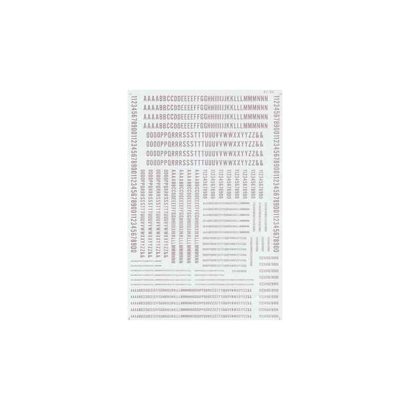 MICROSCALE DECAL 90024 - ALPHABET CONDENSED GOTHIC SILVER - HO SCALE