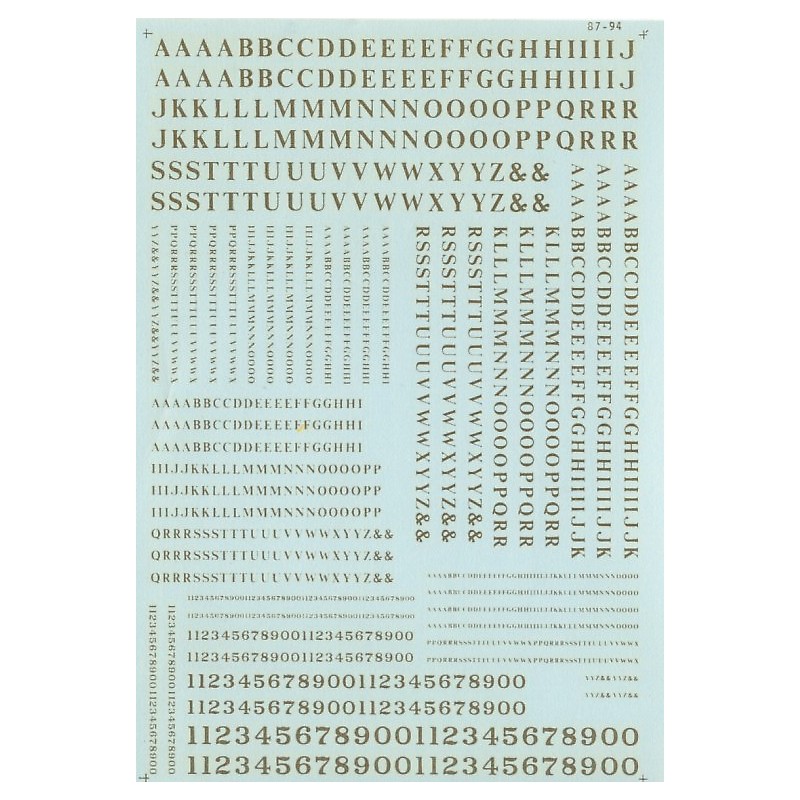 MICROSCALE DECAL 90033 - ALPHABET CONDENSED ROMAN GOLD - HO SCALE