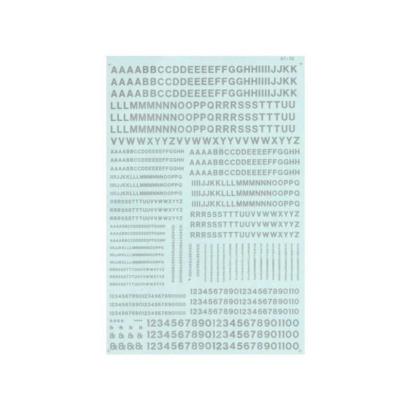 MICROSCALE DECAL 90104 - ALPHABET RAILROAD GOTHIC SILVER - HO SCALE