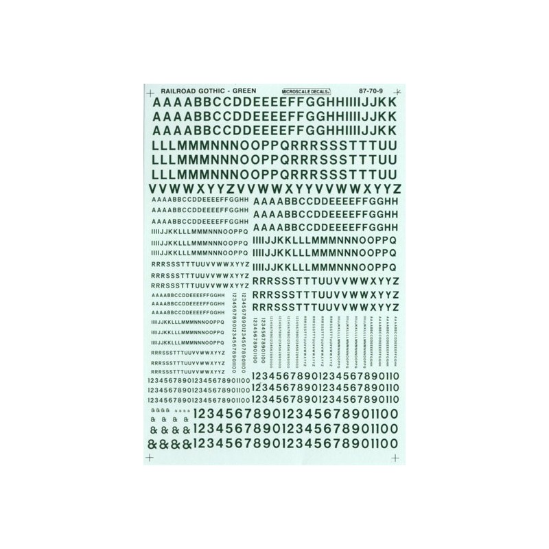 MICROSCALE DECAL 90109 - ALPHABET RAILROAD GOTHIC GREEN - HO SCALE