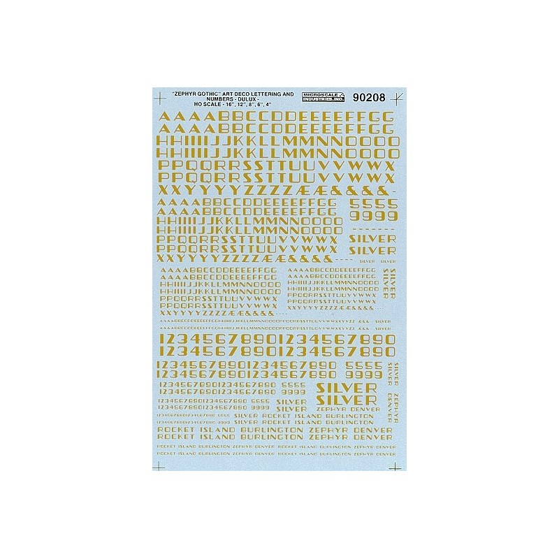 MICROSCALE DECAL 90208 - ALPHABET ZEPHYR GOTHIC DULUX GOLD - HO SCALE