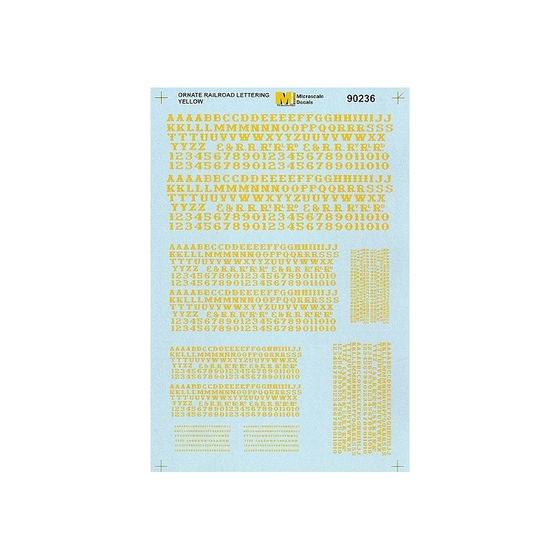 MICROSCALE DECAL 90236 - ALPHABET ORNATE RAILROAD YELLOW - HO SCALE