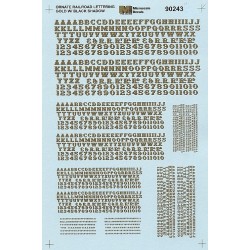 MICROSCALE DECAL 90243 - ALPHABET ORNATE RAILROAD GOLD WITH BLACK SHADOW - HO SCALE