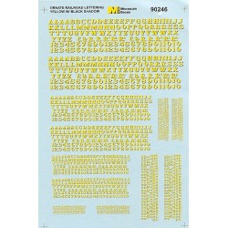 MICROSCALE DECAL 90246 - ALPHABET ORNATE RAILROAD YELLOW WITH BLACK SHADOW - HO SCALE