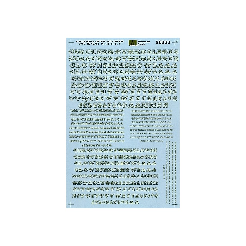 MICROSCALE DECAL 90263 - ALPHABET CIRCUS STYLE GOLD - HO SCALE