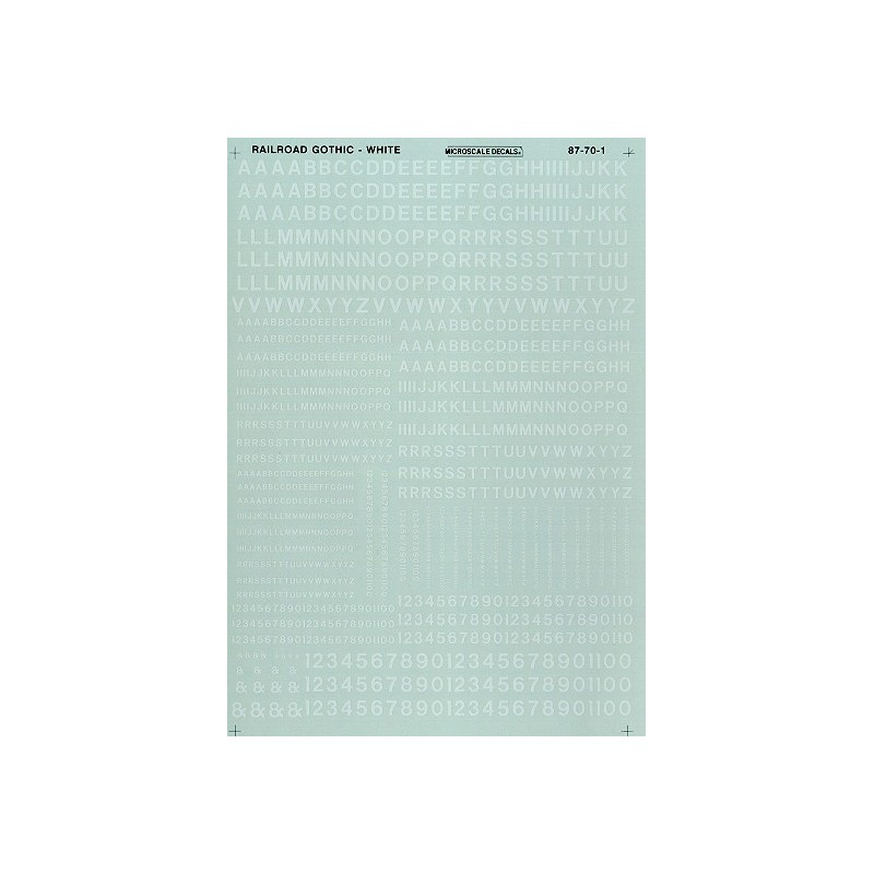 MICROSCALE DECAL 70101 - ALPHABET RAILROAD GOTHIC WHITE - N SCALE