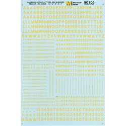 MICROSCALE DECAL 70106 - ALPHABET RAILROAD GOTHIC YELLOW - N SCALE