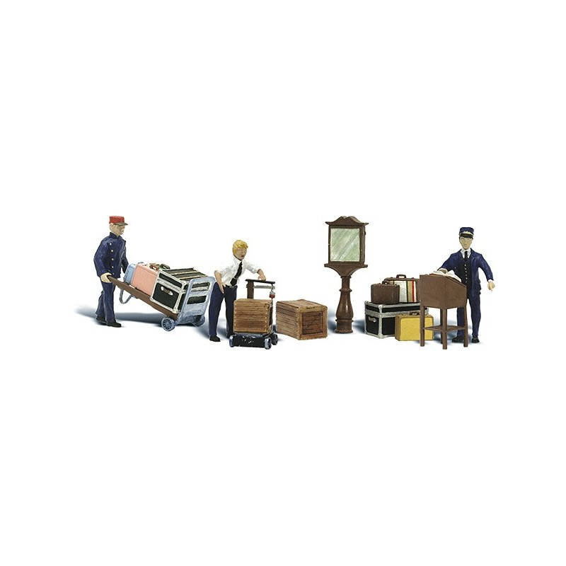 WOODLAND A2757 PAINTED FIGURES - DEPOT WORKERS AND ACCESSORIES - O SCALE
