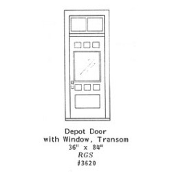 GRANDT LINE 3620 - DEPOT DOOR WITH WINDOW TRANSOM - 36" x 84" - O SCALE