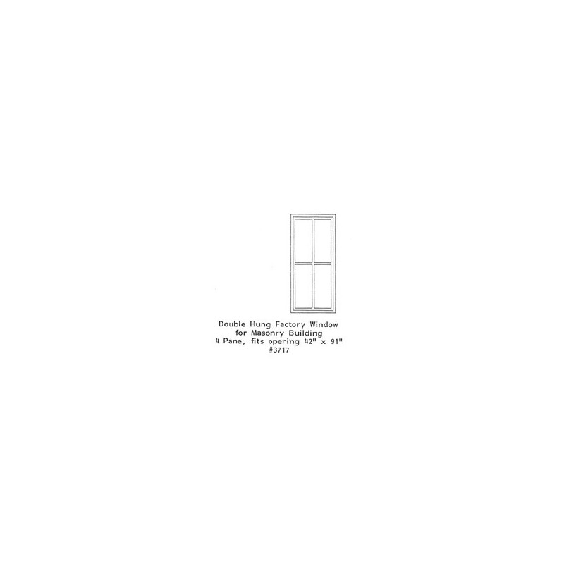 GRANDT LINE 3717 - DOUBLE HUNG FACTORY WINDOW - 4 PANE - 42" x 91" - O SCALE