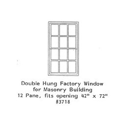 GRANDT LINE 3718 - DOUBLE HUNG FACTORY WINDOW - 12 PANE - 42" x 72" - O SCALE