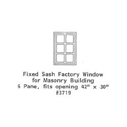 GRANDT LINE 3719 - FIXED SASH FACTORY WINDOW - 6 PANE - 42" x 30" - O SCALE