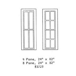 GRANDT LINE 3729 - DEPOT WINDOW - 4 PANE AND 8 PANE - 24" x 82" - O SCALE