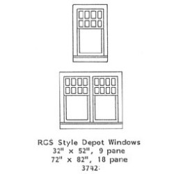 GRANDT LINE 3742 - RGS STYLE DEPOT WINDOWS - 9 PANE 34" x 52" AND 18 PANE 72" x 82" - O SCALE