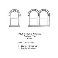 GRANDT LINE 3746 - DOUBLE HUNG WINDOWS - ARCHED TOP (2 DOUBLE & 4 SINGLE) - O SCALE