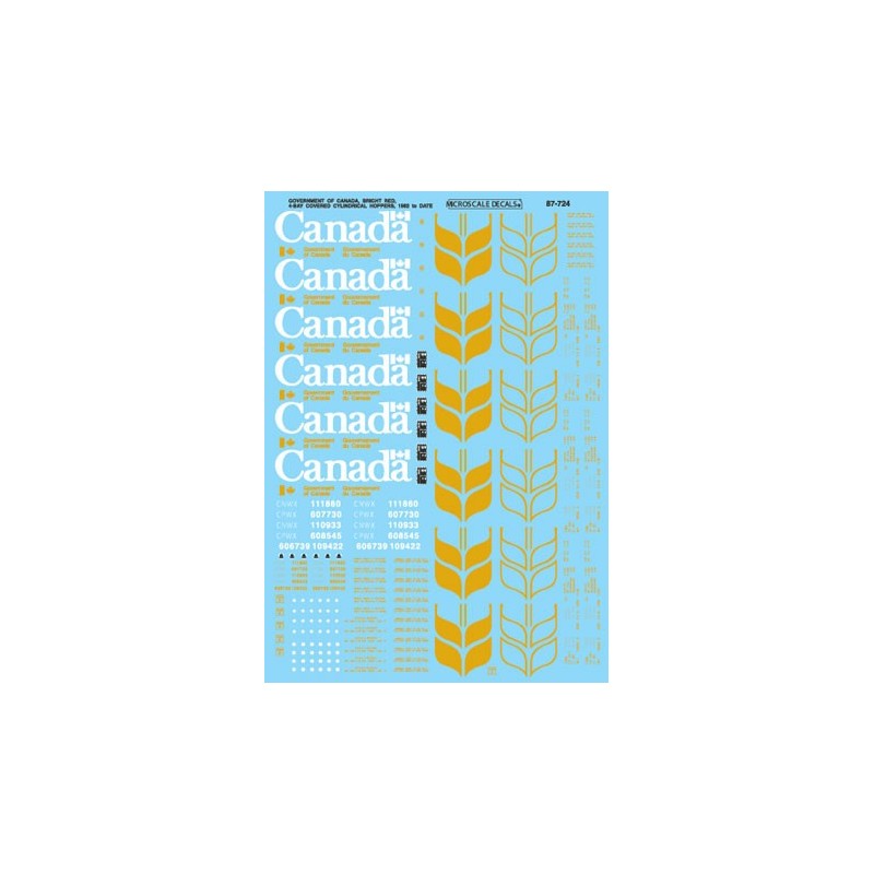 MICROSCALE DECAL 60-724 - GOVERNMENT OF CANADA COVERED HOPPERS - N SCALE