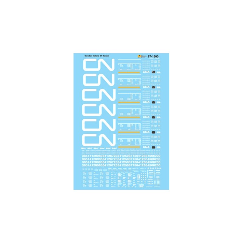 MICROSCALE DECAL 60-1300 - CANADIAN NATIONAL 50' BOXCARS - N SCALE