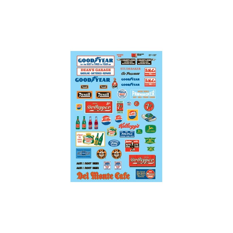 MICROSCALE DECAL 60-197 - STRUCTURE SIGNS - AUTOMOTIVE & DRINKS - N SCALE