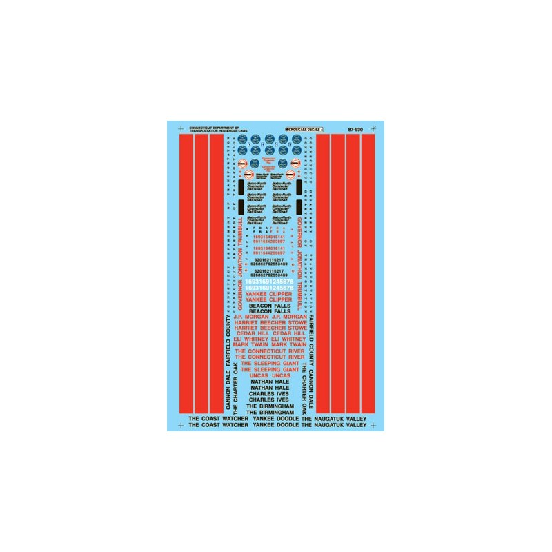 MICROSCALE DECAL 87-930 - CONNECTICUT DEPARTMENT OF TRANSPORTATION PASSENGER CARS - HO SCALE