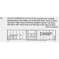 CDS DRY TRANSFER N-70  DULUTH WINNIPEG & PACIFIC 50' BOXCAR - N SCALE
