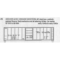 CDS DRY TRANSFER N-79  DENVER & RIO GRANDE 40' BOXCAR - N SCALE